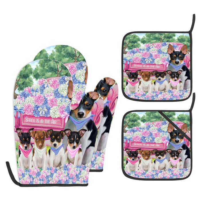 Rat Terrier Oven Mitts and Pot Holder Set: Explore a Variety of Designs, Personalized, Potholders with Kitchen Gloves for Cooking, Custom, Halloween Gifts for Dog Mom