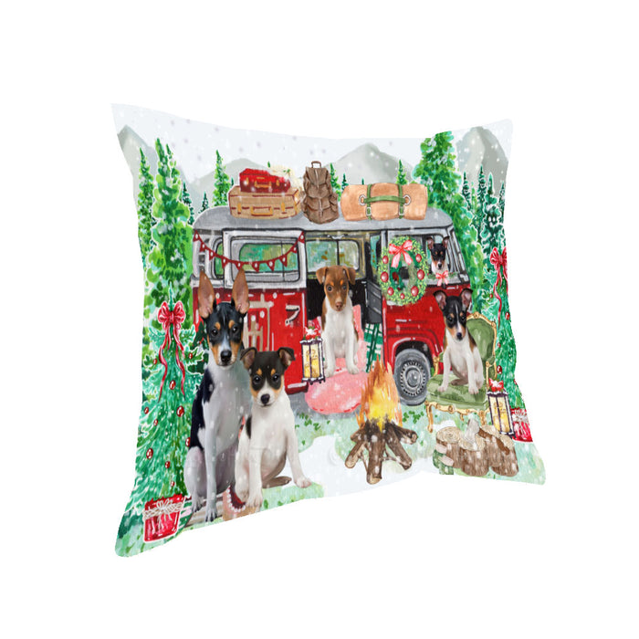 Christmas Time Camping with Rat Terrier Dogs Pillow with Top Quality High-Resolution Images - Ultra Soft Pet Pillows for Sleeping - Reversible & Comfort - Ideal Gift for Dog Lover - Cushion for Sofa Couch Bed - 100% Polyester