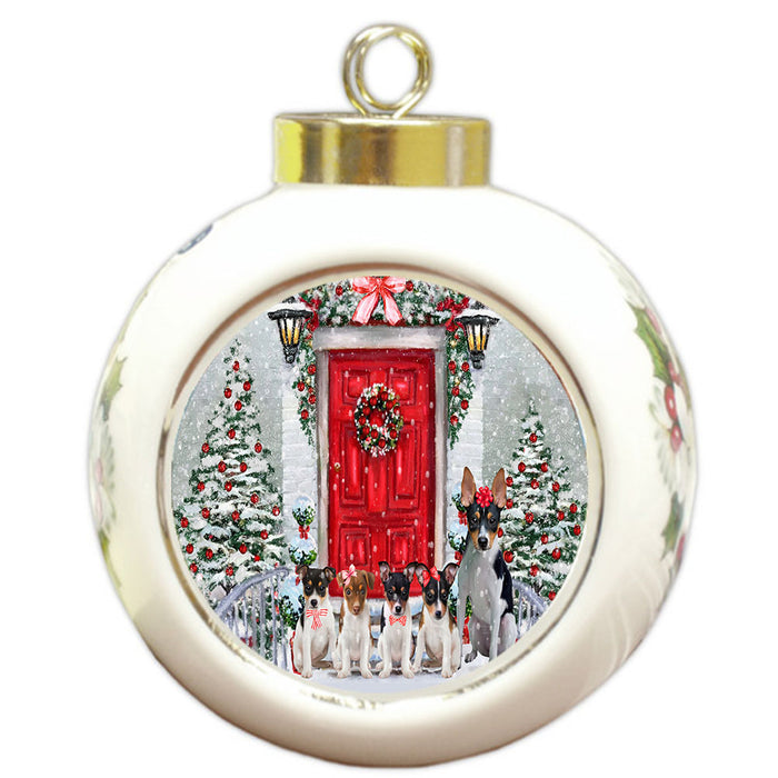 Christmas Holiday Welcome Rat Terrier Dogs Round Ball Christmas Ornament Pet Decorative Hanging Ornaments for Christmas X-mas Tree Decorations - 3" Round Ceramic Ornament