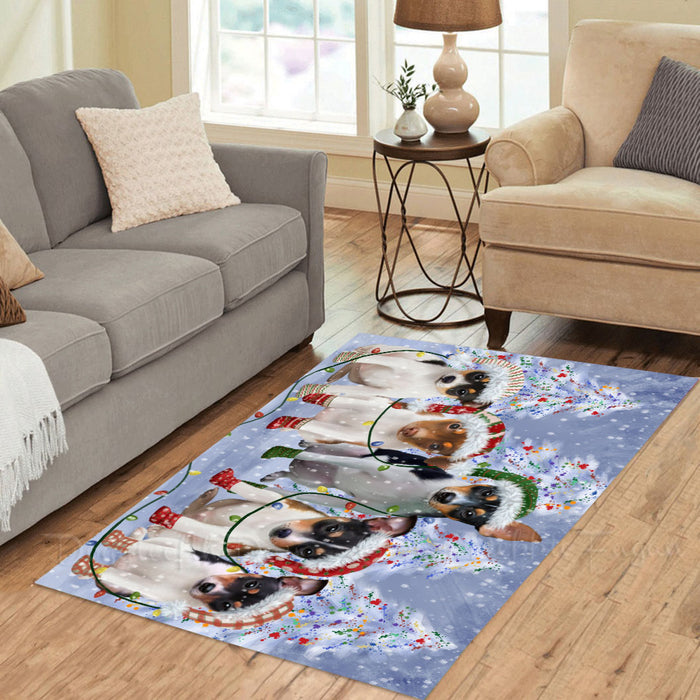 Christmas Lights and Rat Terrier Dogs Area Rug - Ultra Soft Cute Pet Printed Unique Style Floor Living Room Carpet Decorative Rug for Indoor Gift for Pet Lovers