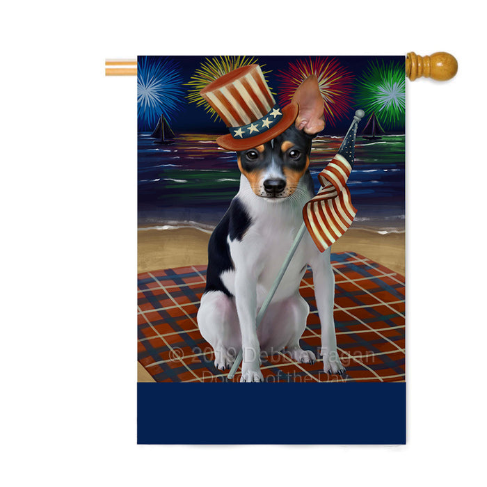Personalized 4th of July Firework Rat Terrier Dog Custom House Flag FLG-DOTD-A58090