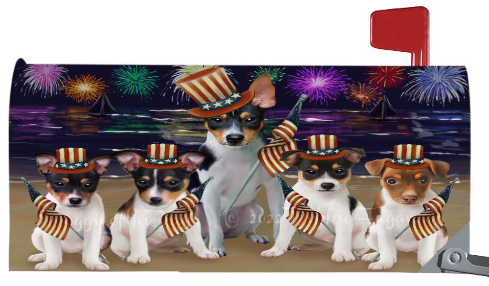 4th of July Independence Day Rat Terrier Dogs Magnetic Mailbox Cover Both Sides Pet Theme Printed Decorative Letter Box Wrap Case Postbox Thick Magnetic Vinyl Material