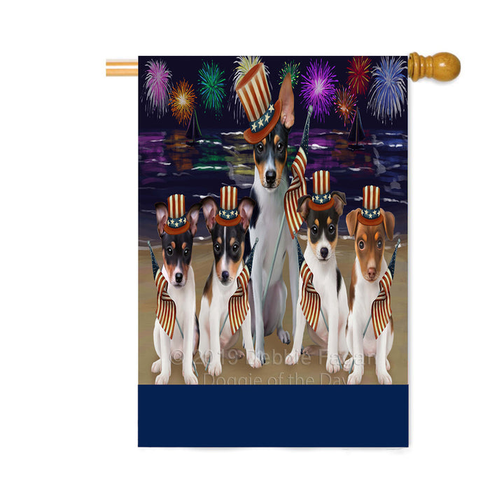Personalized 4th of July Firework Rat Terrier Dogs Custom House Flag FLG-DOTD-A58091