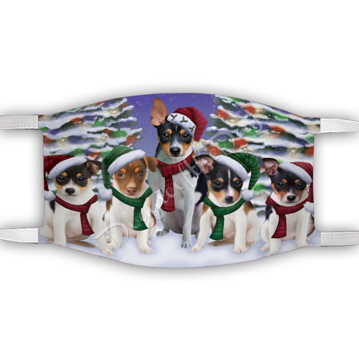 Rat Terrier Dogs Christmas Family Portrait in Holiday Scenic Background Face Mask FM48368