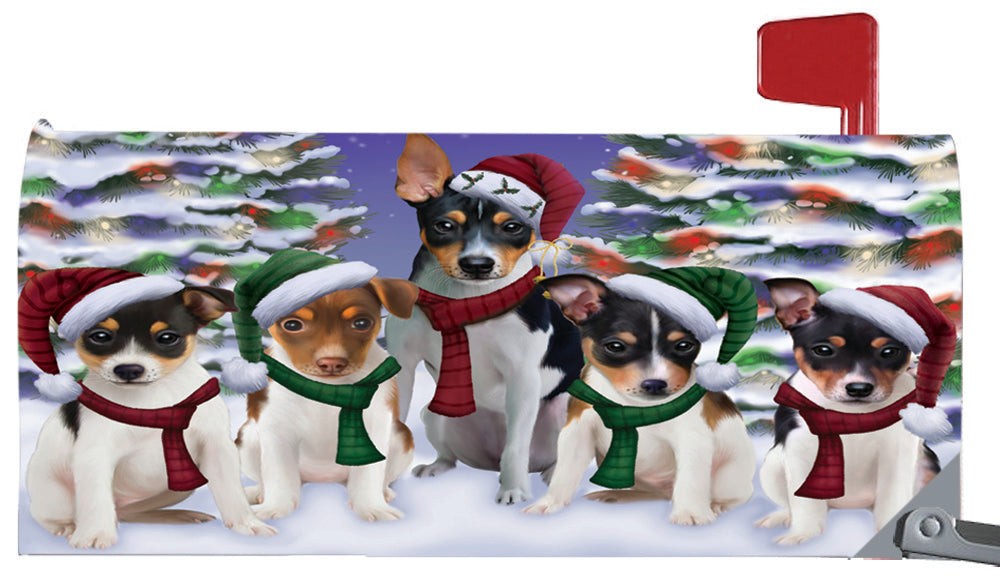 Magnetic Mailbox Cover Rat Terriers Dog Christmas Family Portrait in Holiday Scenic Background MBC48245
