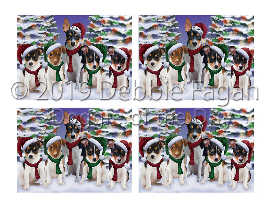 Rat Terrier Dogs Christmas Family Portrait in Holiday Scenic Background Placemat