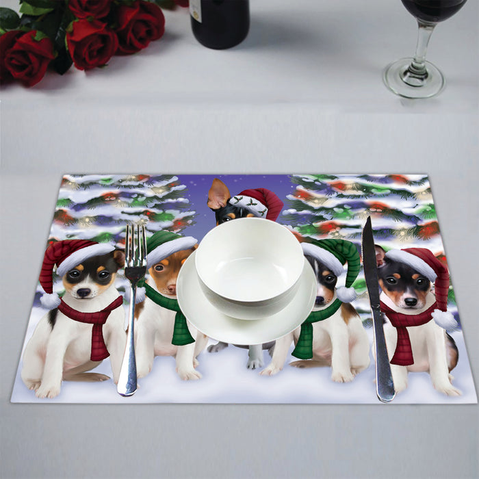 Rat Terrier Dogs Christmas Family Portrait in Holiday Scenic Background Placemat