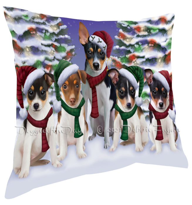 Christmas Family Portrait Rat Terrier Dog Pillow with Top Quality High-Resolution Images - Ultra Soft Pet Pillows for Sleeping - Reversible & Comfort - Ideal Gift for Dog Lover - Cushion for Sofa Couch Bed - 100% Polyester