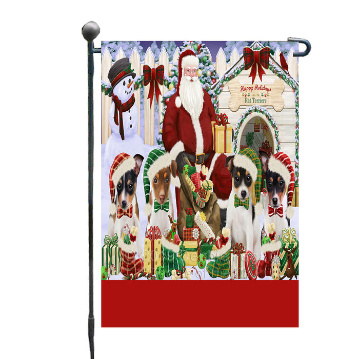 Personalized Happy Holidays Christmas Rat Terrier Dogs House Gathering Custom Garden Flags GFLG-DOTD-A58547