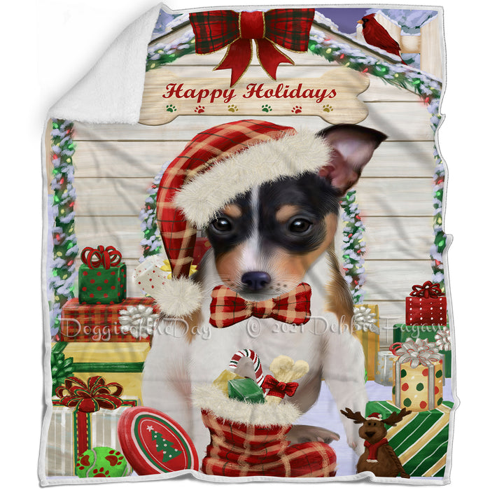 Happy Holidays Christmas Rat Terrier Dog House With Presents Blanket BLNKT85926