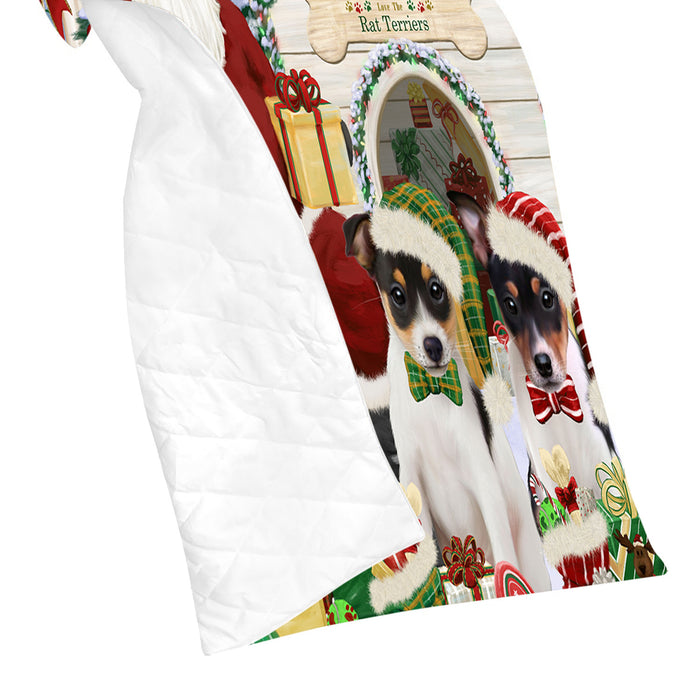 Happy Holidays Christmas Rat Terrier Dogs House Gathering Quilt