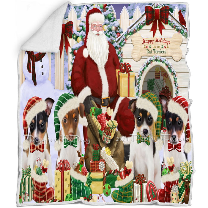 Happy Holidays Christmas Rat Terriers Dog House Gathering Blanket BLNKT85584