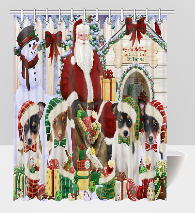 Happy Holidays Christmas Rat Terrier Dogs House Gathering Shower Curtain