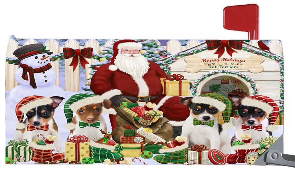 Happy Holidays Christmas Rat Terrier Dogs House Gathering 6.5 x 19 Inches Magnetic Mailbox Cover Post Box Cover Wraps Garden Yard Décor MBC48836
