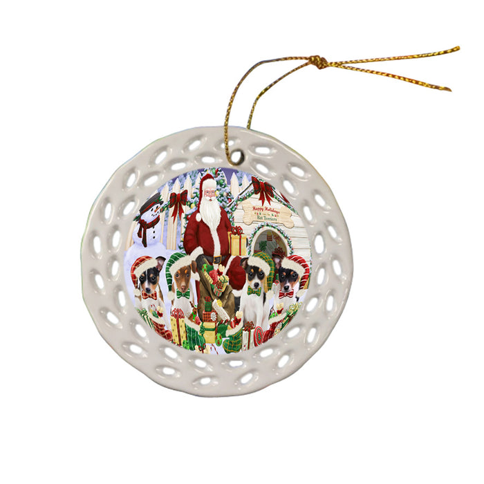 Happy Holidays Christmas Rat Terriers Dog House Gathering Doily Ornament DPOR58164