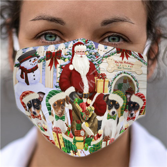 Happy Holidays Christmas Rat Terrier Dogs House Gathering Face Mask FM48272