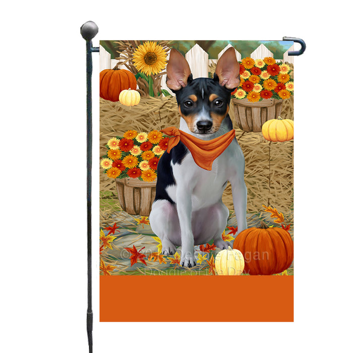 Personalized Fall Autumn Greeting Rat Terrier Dog with Pumpkins Custom Garden Flags GFLG-DOTD-A62015