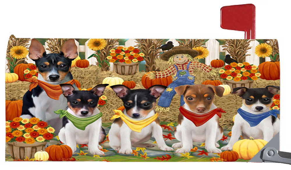 Fall Festive Harvest Time Gathering Rat Terrier Dogs 6.5 x 19 Inches Magnetic Mailbox Cover Post Box Cover Wraps Garden Yard Décor MBC49106