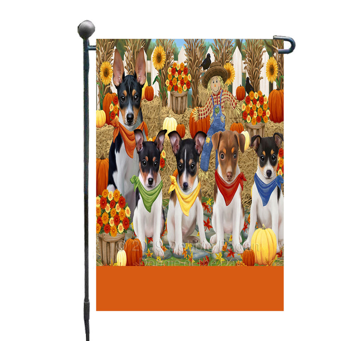 Personalized Fall Festive Gathering Rat Terrier Dogs with Pumpkins Custom Garden Flags GFLG-DOTD-A62016