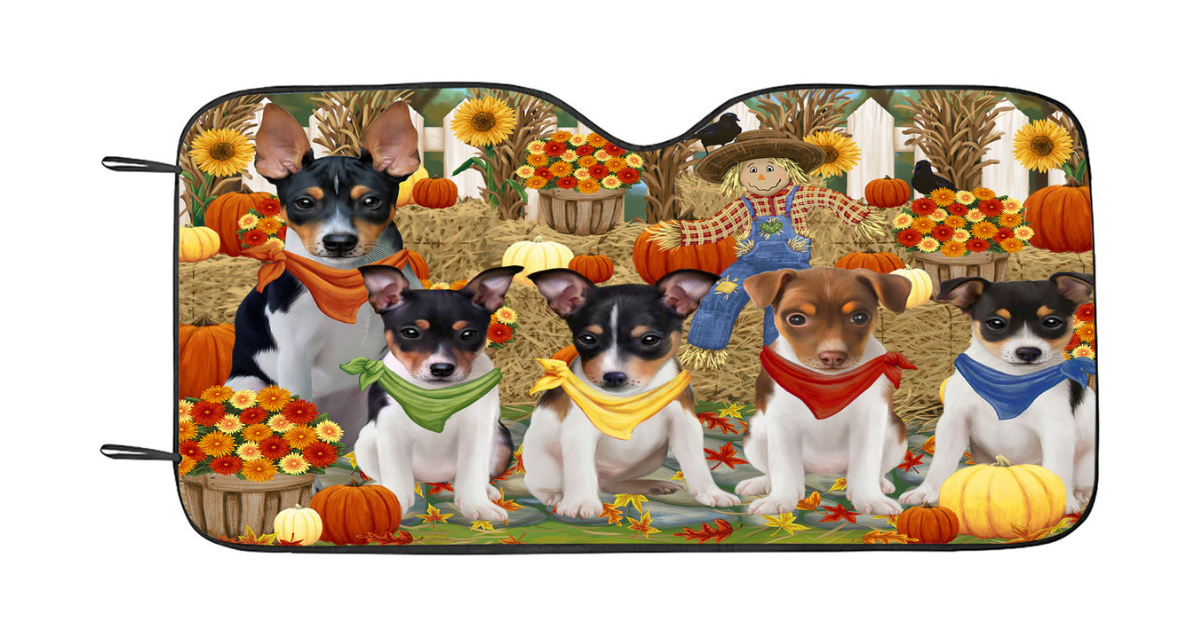 Fall Festive Harvest Time Gathering Rat Terrier Dogs Car Sun Shade
