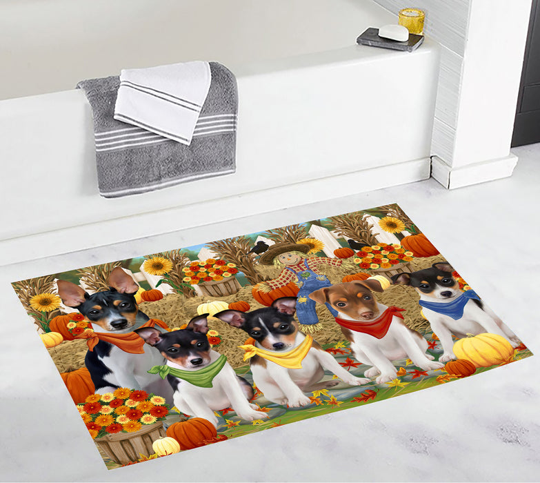 Fall Festive Harvest Time Gathering Rat Terrier Dogs Bath Mat