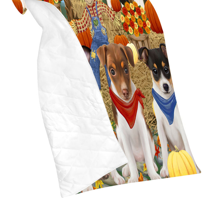 Fall Festive Harvest Time Gathering Rat Terrier Dogs Quilt
