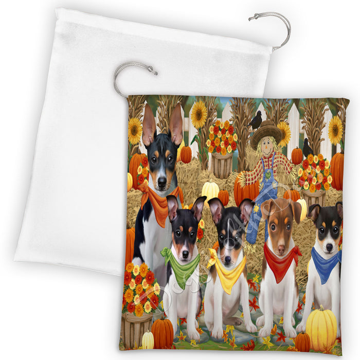 Fall Festive Harvest Time Gathering Rat Terrier Dogs Drawstring Laundry or Gift Bag LGB48428