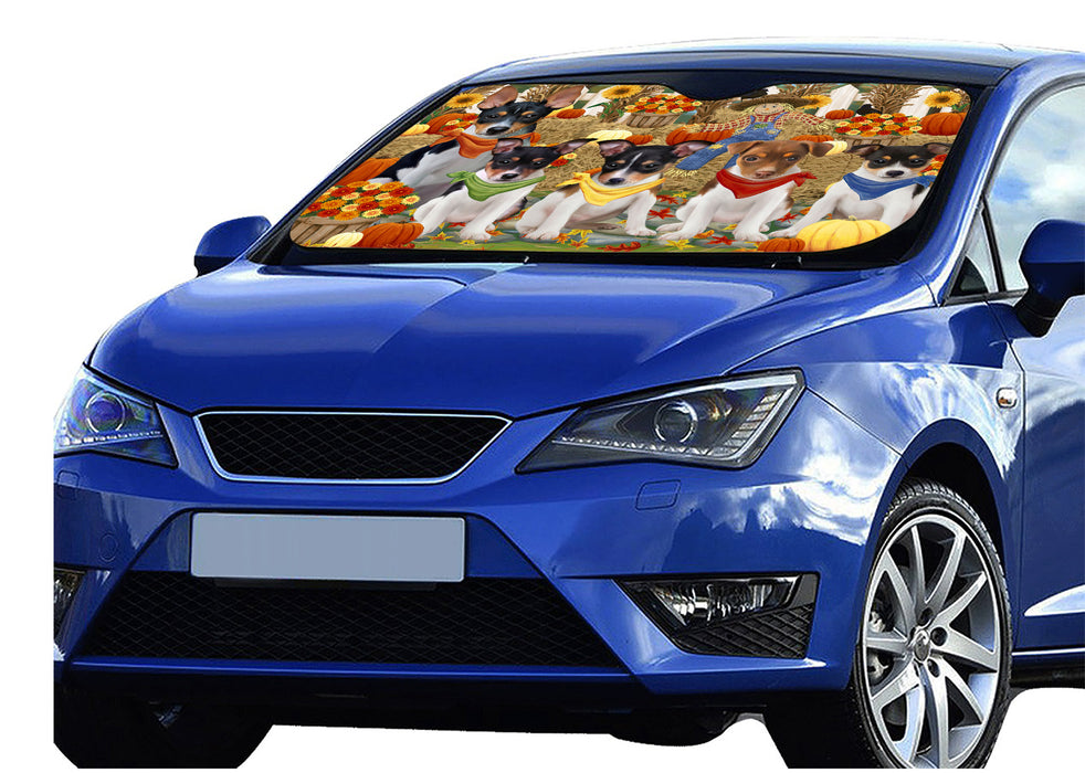 Fall Festive Harvest Time Gathering Rat Terrier Dogs Car Sun Shade