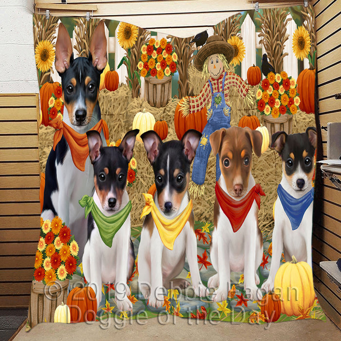 Fall Festive Harvest Time Gathering Rat Terrier Dogs Quilt