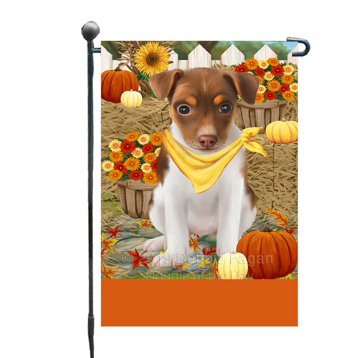 Personalized Fall Autumn Greeting Rat Terrier Dog with Pumpkins Custom Garden Flags GFLG-DOTD-A62018