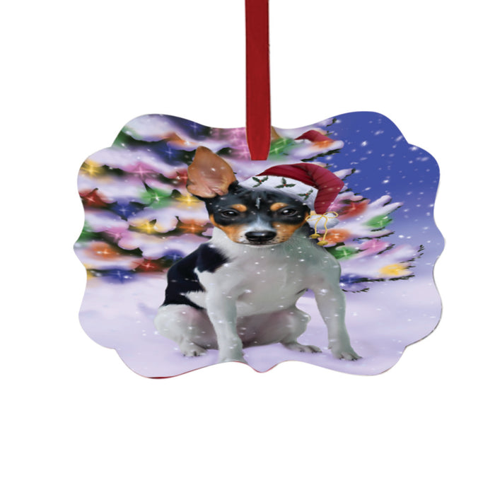 Winterland Wonderland Rat Terrier Dog In Christmas Holiday Scenic Background Double-Sided Photo Benelux Christmas Ornament LOR49622