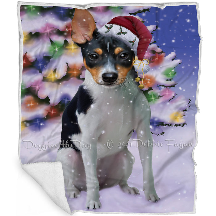 Winterland Wonderland Rat Terrier Dog In Christmas Holiday Scenic Background Blanket D203