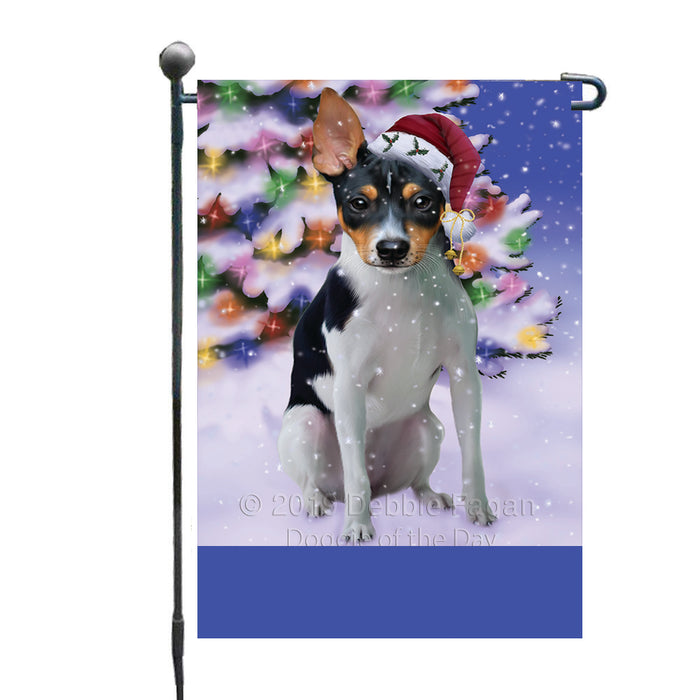 Personalized Winterland Wonderland Rat Terrier Dog In Christmas Holiday Scenic Background Custom Garden Flags GFLG-DOTD-A61374