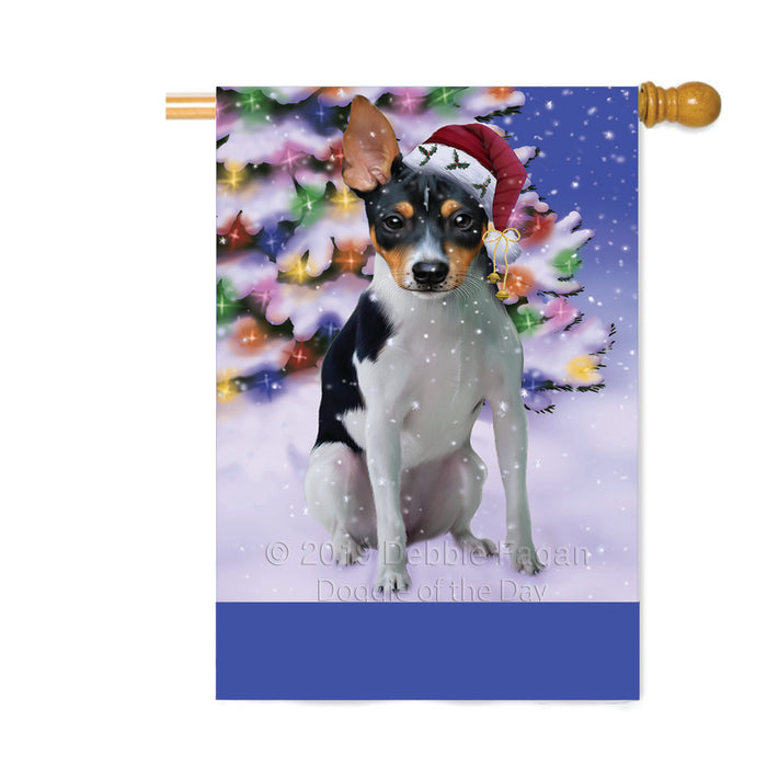 Personalized Winterland Wonderland Rat Terrier Dog In Christmas Holiday Scenic Background Custom House Flag FLG-DOTD-A61430