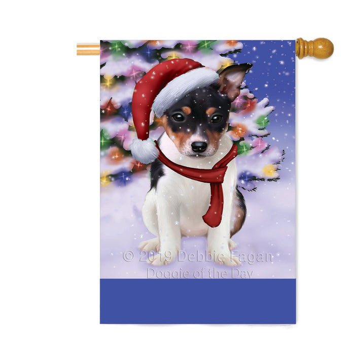 Personalized Winterland Wonderland Rat Terrier Dog In Christmas Holiday Scenic Background Custom House Flag FLG-DOTD-A61431