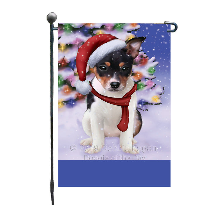 Personalized Winterland Wonderland Rat Terrier Dog In Christmas Holiday Scenic Background Custom Garden Flags GFLG-DOTD-A61375