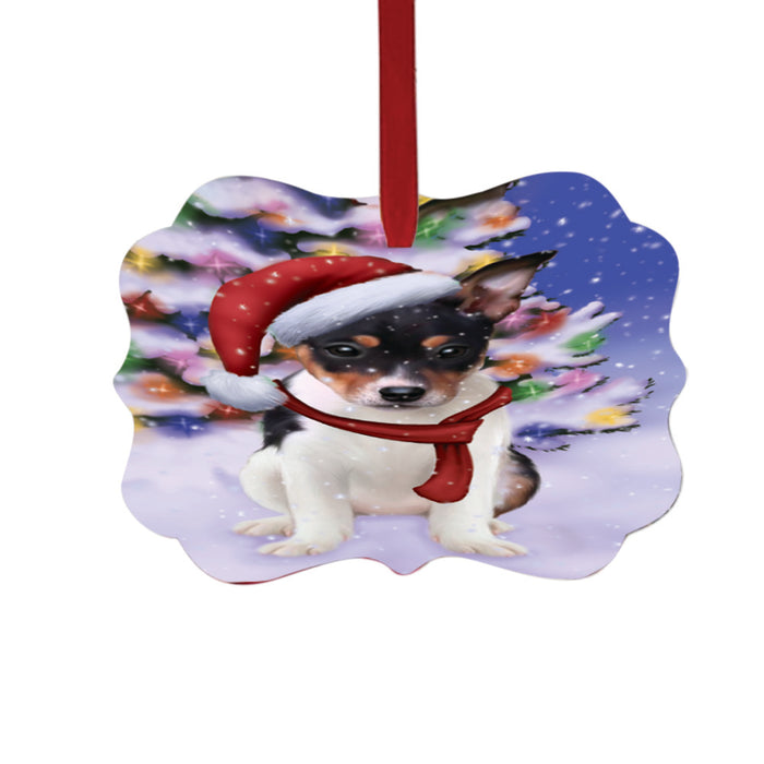 Winterland Wonderland Rat Terrier Dog In Christmas Holiday Scenic Background Double-Sided Photo Benelux Christmas Ornament LOR49623