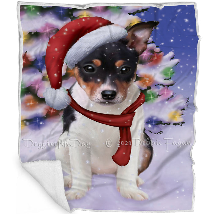Winterland Wonderland Rat Terrier Dog In Christmas Holiday Scenic Background Blanket D204