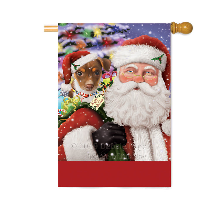 Personalized Santa Carrying Rat Terrier Dog and Christmas Presents Custom House Flag FLG-DOTD-A63507