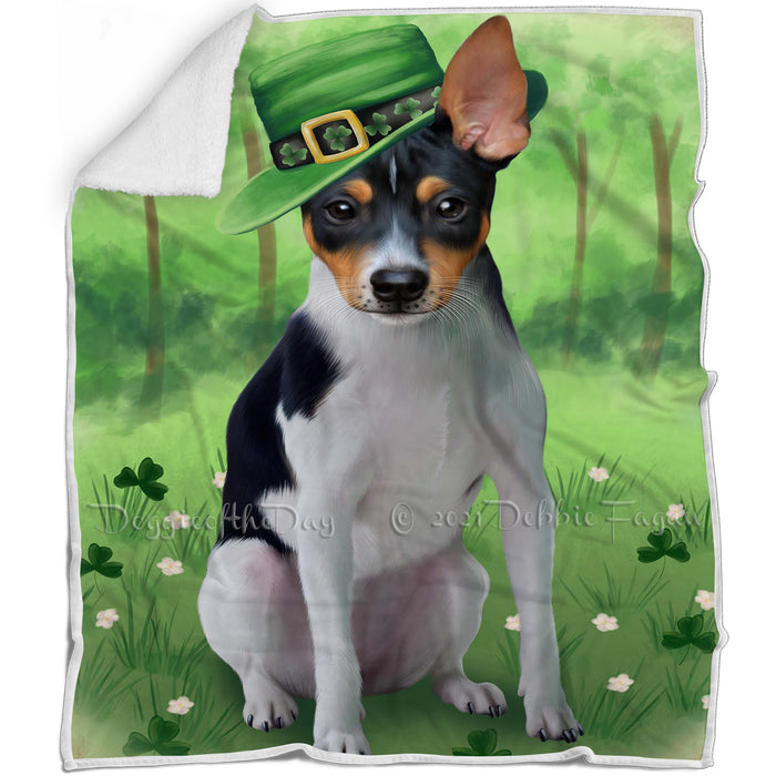 St. Patricks Day Irish Portrait Rat Terrier Dog Blanket BLNKT58755