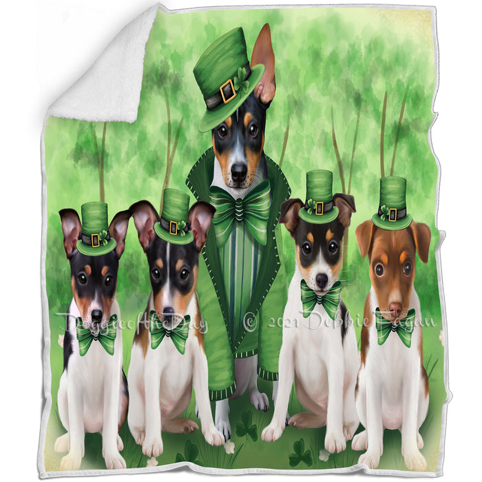 St. Patricks Day Irish Family Portrait Rat Terriers Dog Blanket BLNKT58764