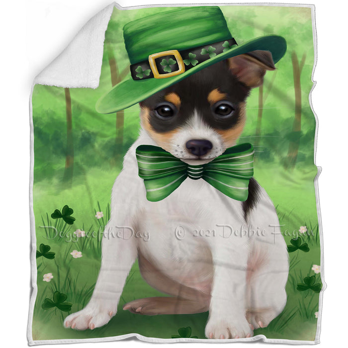 St. Patricks Day Irish Portrait Rat Terrier Dog Blanket BLNKT58773