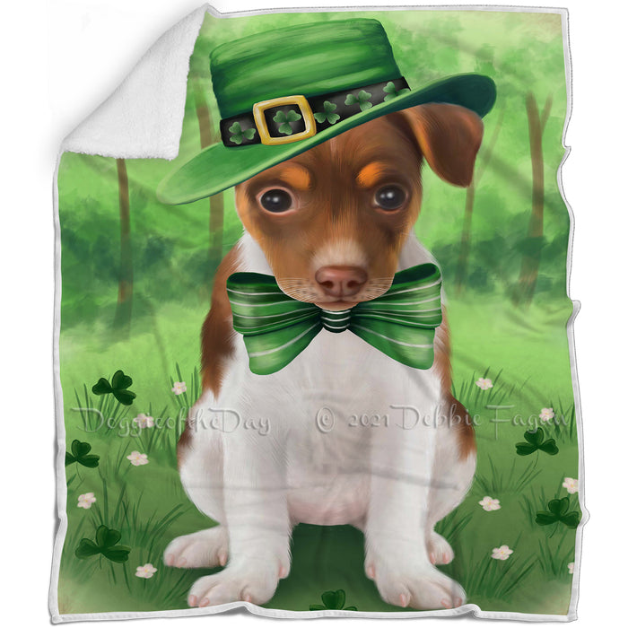 St. Patricks Day Irish Portrait Rat Terrier Dog Blanket BLNKT58782