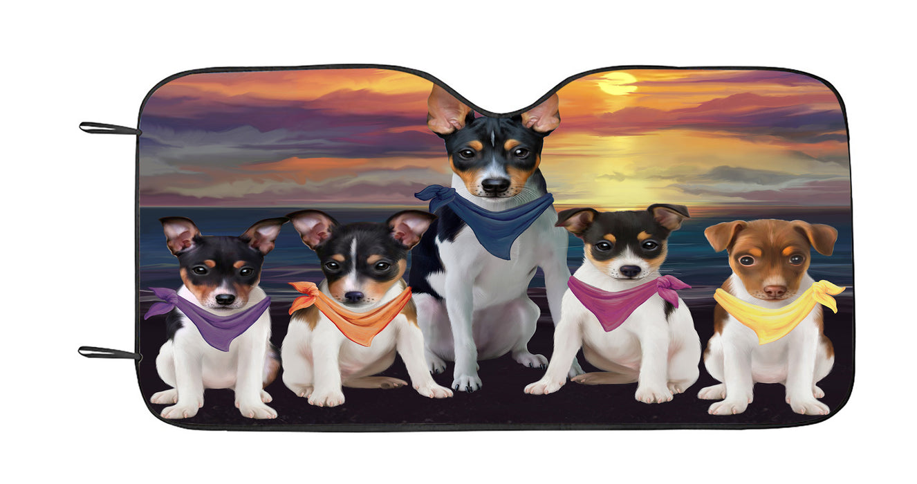 Family Sunset Portrait Rat Terrier Dogs Car Sun Shade