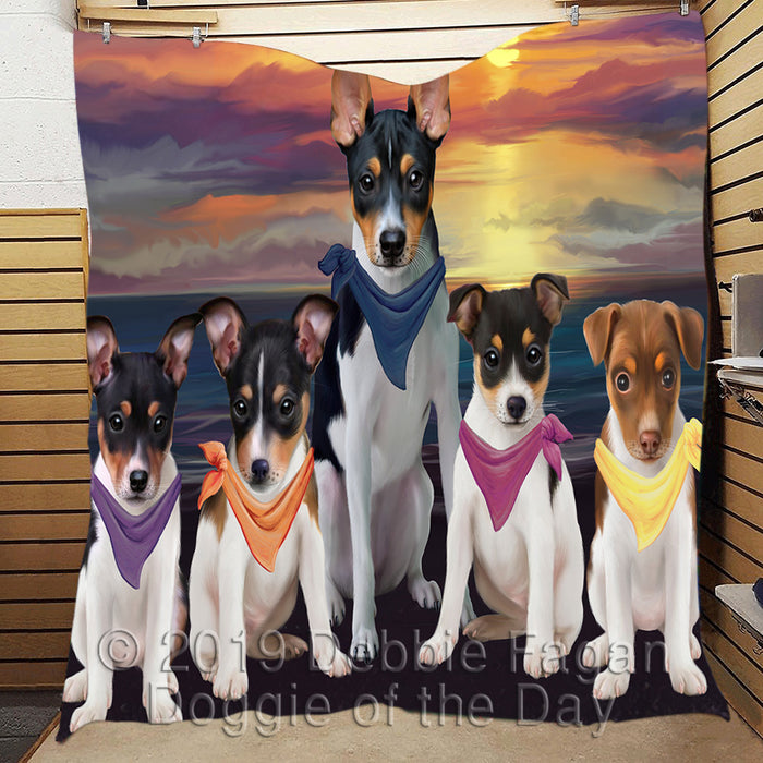 Family Sunset Portrait Rat Terrier Dogs Quilt
