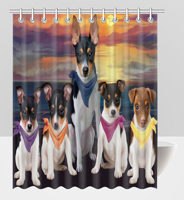Family Sunset Portrait Rat Terrier Dogs Shower Curtain