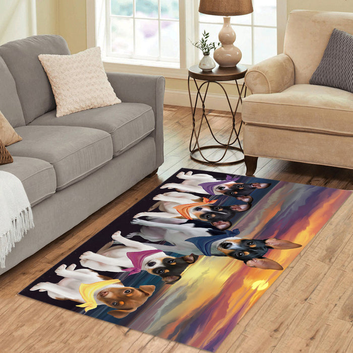 Family Sunset Portrait Rat Terrier Dogs Area Rug