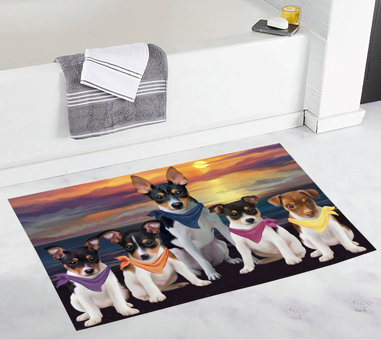 Family Sunset Portrait Rat Terrier Dogs Bath Mat