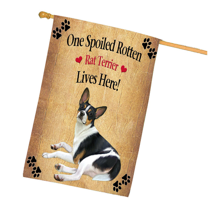 Spoiled Rotten Rat Terrier Dog House Flag Outdoor Decorative Double Sided Pet Portrait Weather Resistant Premium Quality Animal Printed Home Decorative Flags 100% Polyester FLG68448