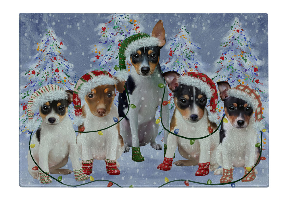 Christmas Lights and Rat Terrier Dogs Cutting Board - For Kitchen - Scratch & Stain Resistant - Designed To Stay In Place - Easy To Clean By Hand - Perfect for Chopping Meats, Vegetables